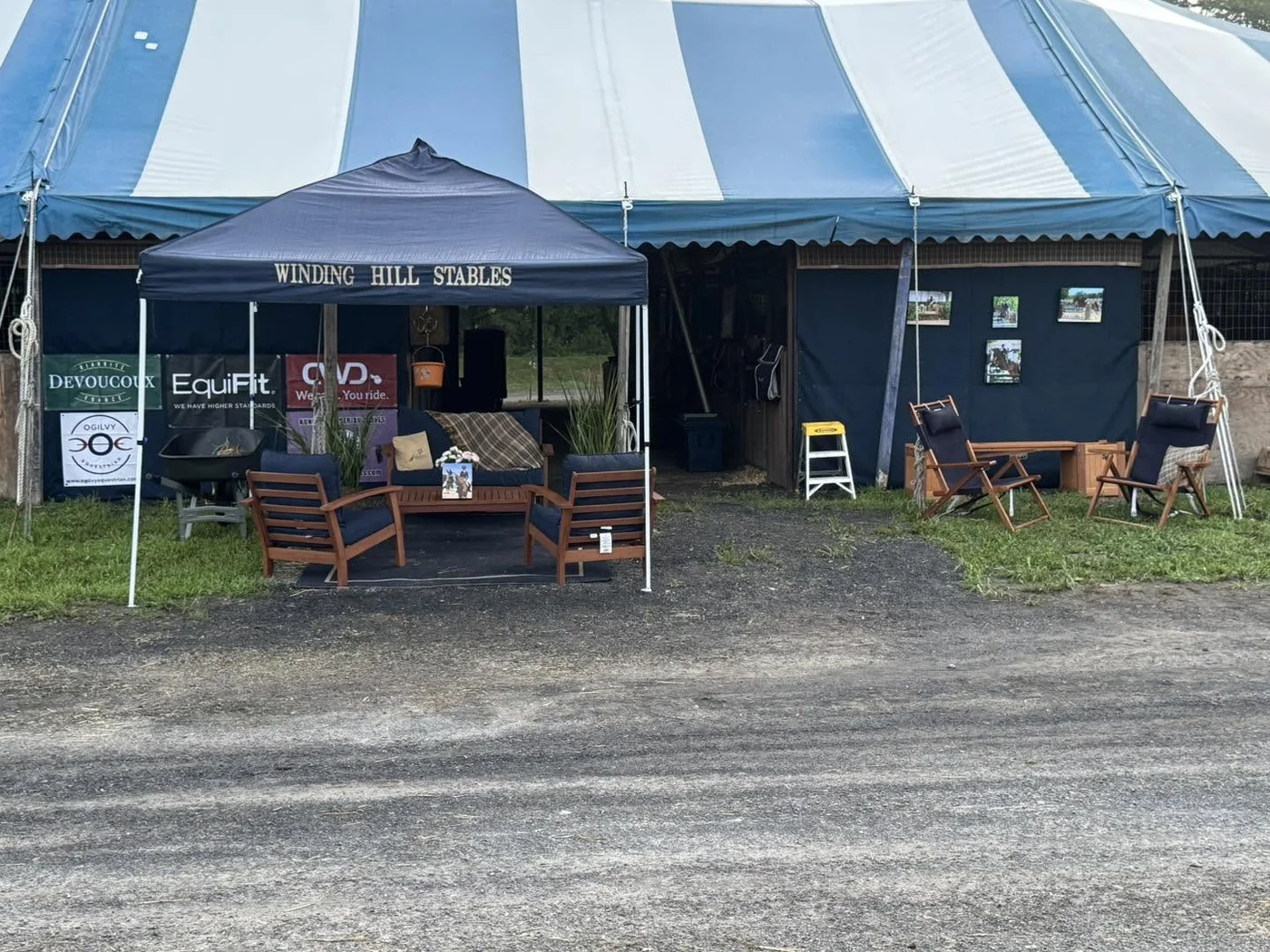 The Winding Hill Stables tent set up at a horse show